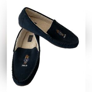 New Polo Ralph Lauren Collins Apre Ski Bear Suede Loafers Faux Fur Lining